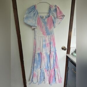 Ivy City Cotton Candy Tie-Dye Smocked 100% cotton Midi Dress Xs S